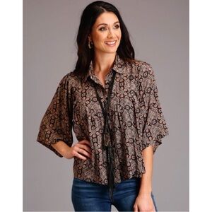 Stetson Womens Brown Prairie Paisley Blouse
